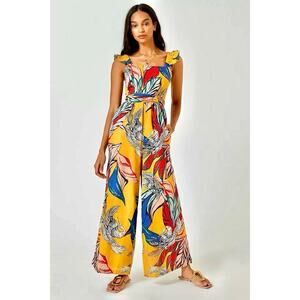 Bel Kazan Organic Cotton Tropical Maxi Length Jumpsuit wide leg women's size XL